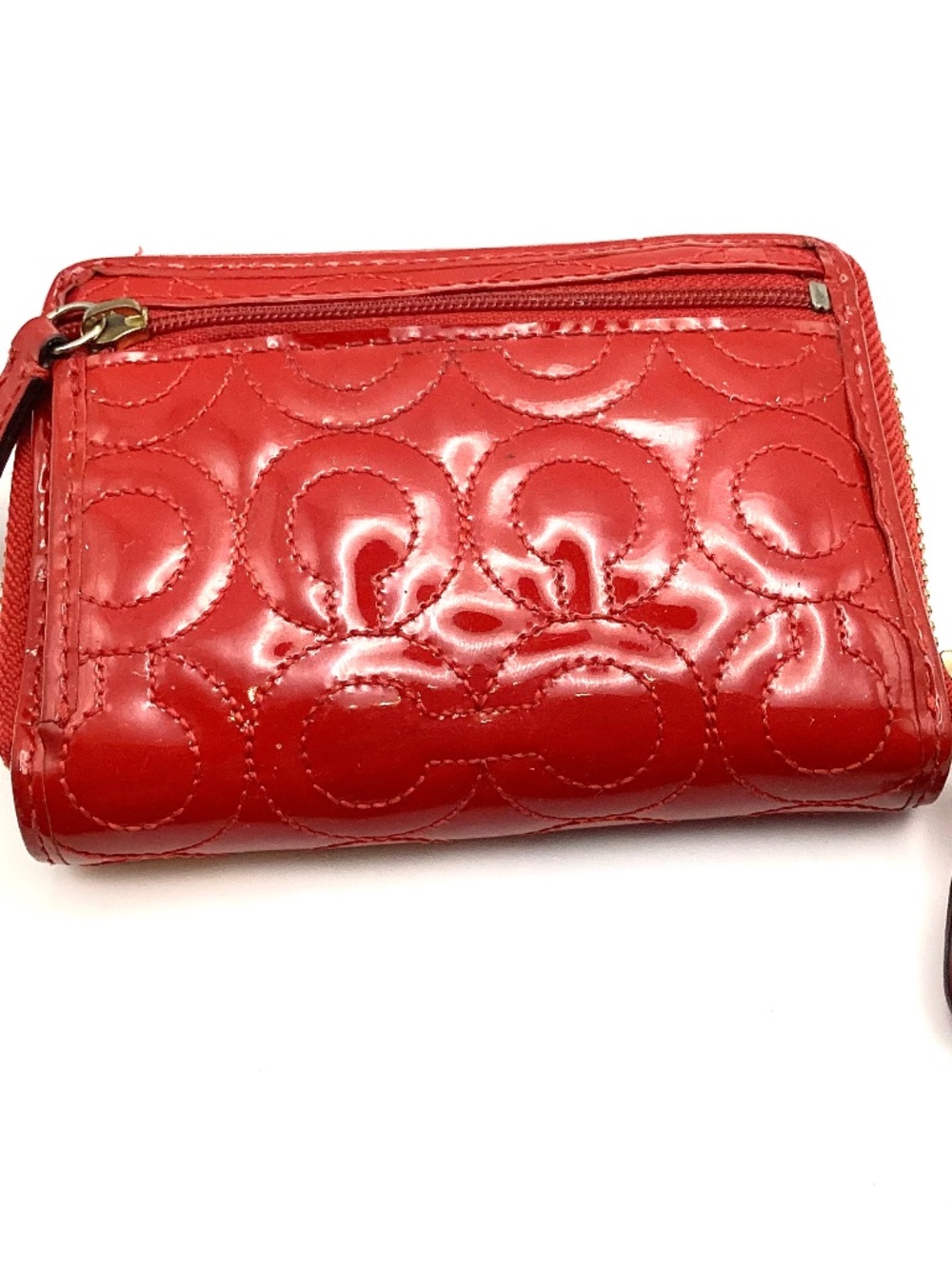 Vintage Coach Quilted Red Patent Zip Around Small Wallet